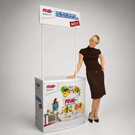 Messetheke / Werbetheke Economy mit Druck | 85 x 90cm | X-CITE® Werbesysteme