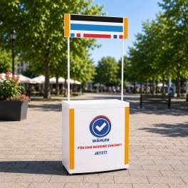 Theke für Wahlwerbung inkl. Druck und Transporttasche | X-CITE® Werbesysteme