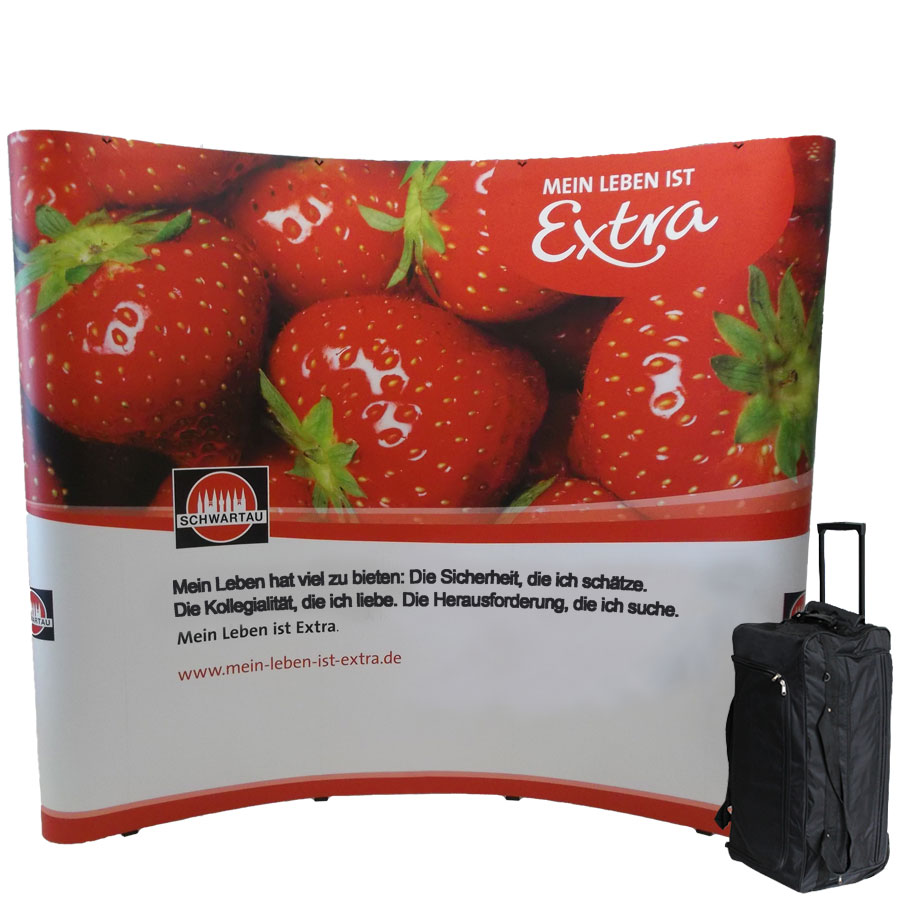 Faltdisplay Messewand Economy 3x3 R (gebogen)  mit Druck | 255 x 230cm | X-CITE® Werbesysteme ArtikelNr.: 2000105