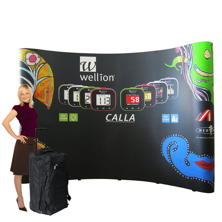 Faltdisplay Messewand Economy 4x3 R (gebogen) mit Druck | 325 x 230cm | X-CITE® Werbesysteme ArtikelNr.: 2000107