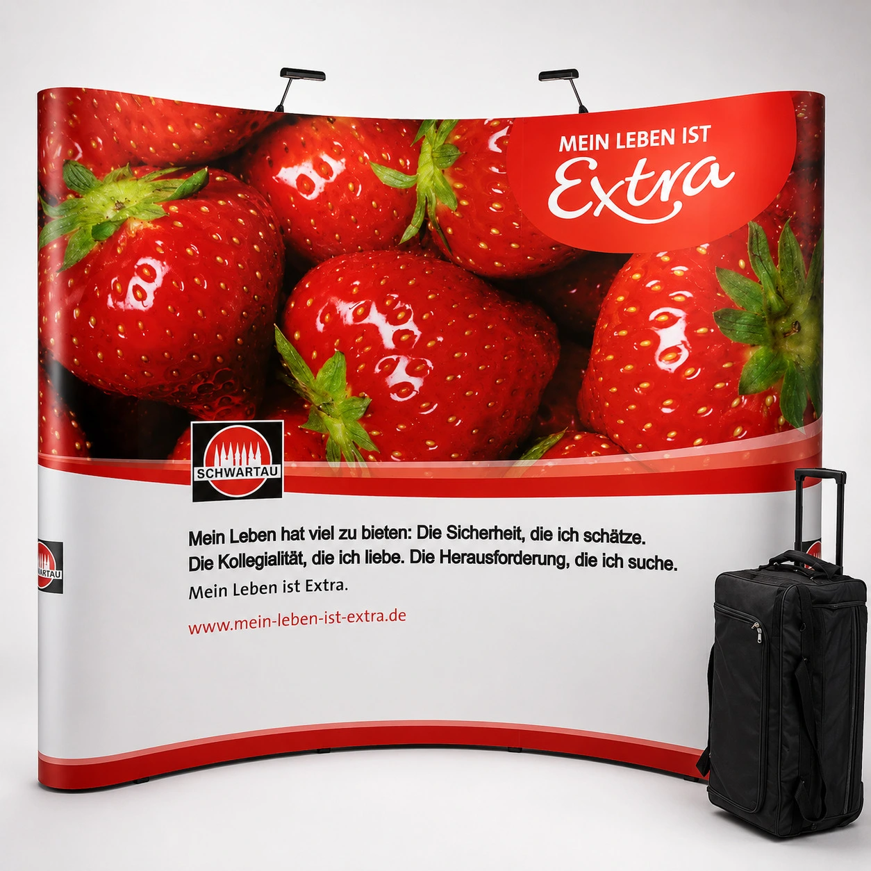 Faltdisplay Messewand Economy 3x3 R (gebogen)  mit Druck | 255 x 230cm | X-CITE® Werbesysteme ArtikelNr.: 2000105